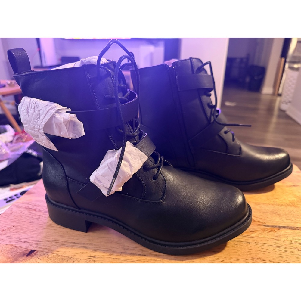 Torrid Black Tonal Hardware Combat Boots Womens Size 9 W Double Buckle Strap - Picture 5 of 8